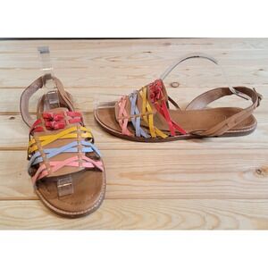 Madewell 9 Maya Huarache Sandals Multicolor Strappy Leather Sling Back Tan L6643